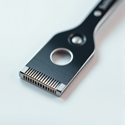create a hyper-realistic close-up image of a razor blade on a plain white background, using a Canon EOS R5 with a 50mm f/1.2 lens, aperture set to f/2.8, ISO 100, and a shutter speed of 1/200 sec, with soft studio lighting to enhance reflections and details