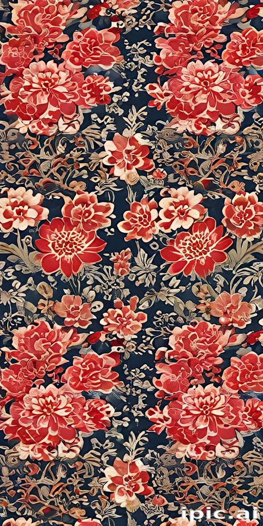 Vibrant Floral Pattern with Rich Colors and Intricate Details on Dark ...