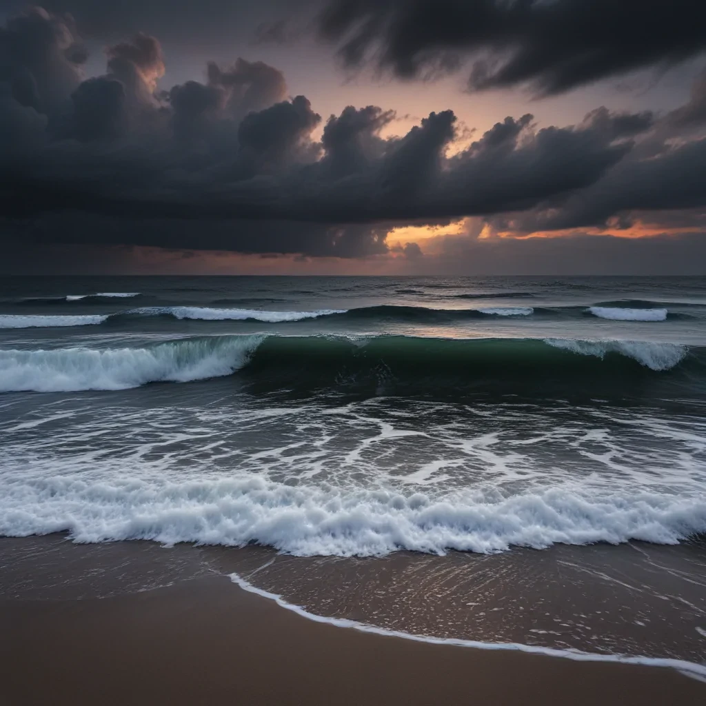 Majestic Ocean Waves Under Dramatic Clouds at Dusk: Nature's Beauty ...