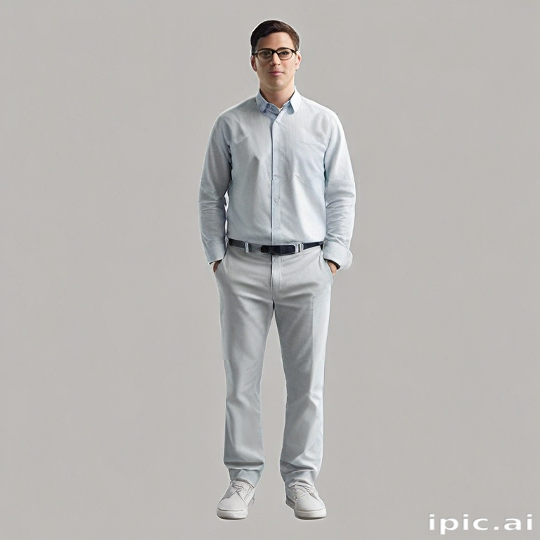 A Young Man in Casual Business Attire Standing Against a Neutral ...