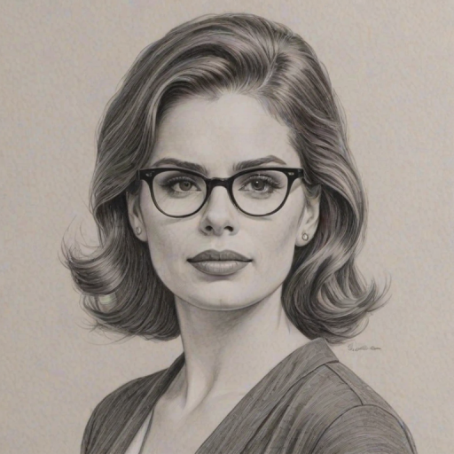 Appealing Hayley Atwell, pencil sketch, portrait of Beauteous woman 1955s in glasses, hair style beatnik, outline, clear lines, fine lines, 8k