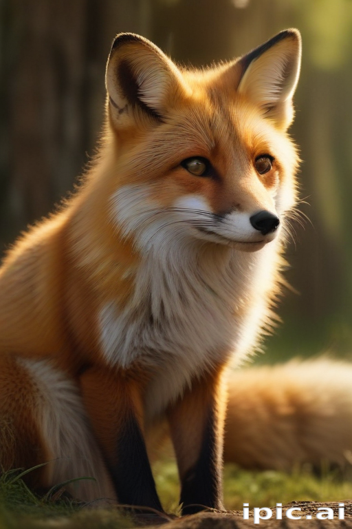 Majestic Fox Sitting Gracefully in a Sunlit Forest Clearing