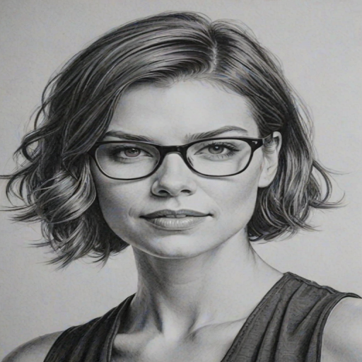 Wonderful Lauren Cohan, pencil sketch, portrait of Magnificent woman 1923s in glasses, hair style beatnik, outline, clear lines, fine lines, 8k