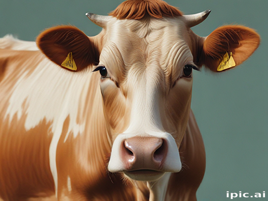 A Close-Up Portrait of a Curious Brown and White Dairy Cow.