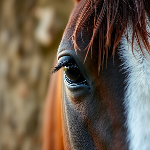 close-up of a horse's eye partially obscured by a tree, shallow depth of field, aperture f/2.8, 50mm lens, natural lighting, DSLR camera, soft bokeh background