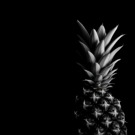 a black and white image of a pineapple against a dark background