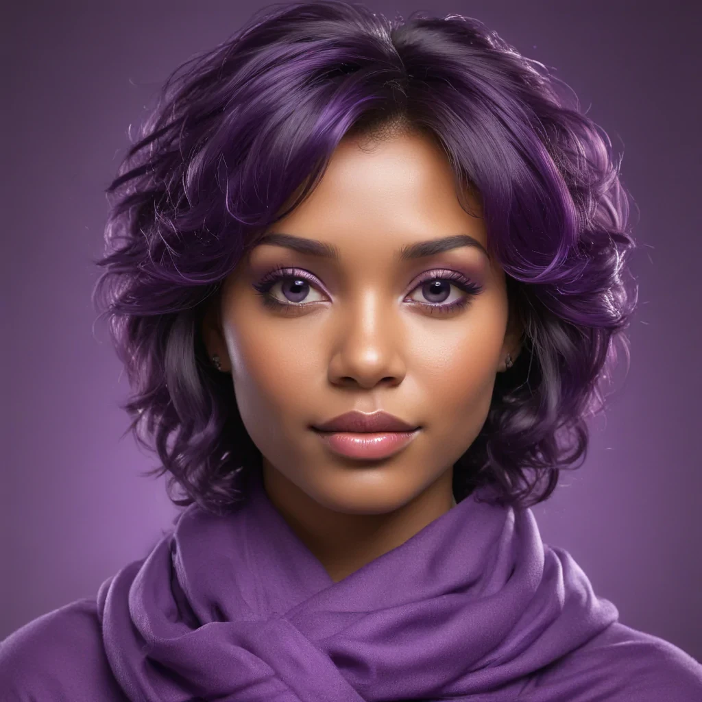 Stunning Portrait of a Woman with Vibrant Purple Hair and Makeup
