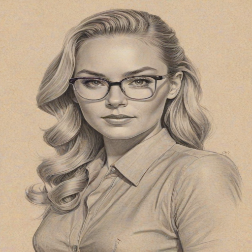 Enchanting Lindsey Vonn, pencil sketch, portrait of Elegant woman 1940s in glasses, hair style beatnik, outline, clear lines, fine lines, 8k