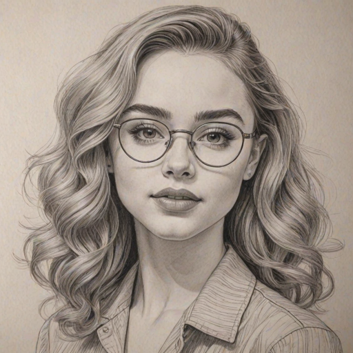 Radiant Sabrina Carpenter, pencil sketch, portrait of Bewitching woman 1947s in glasses, hair style beatnik, outline, clear lines, fine lines, 8k