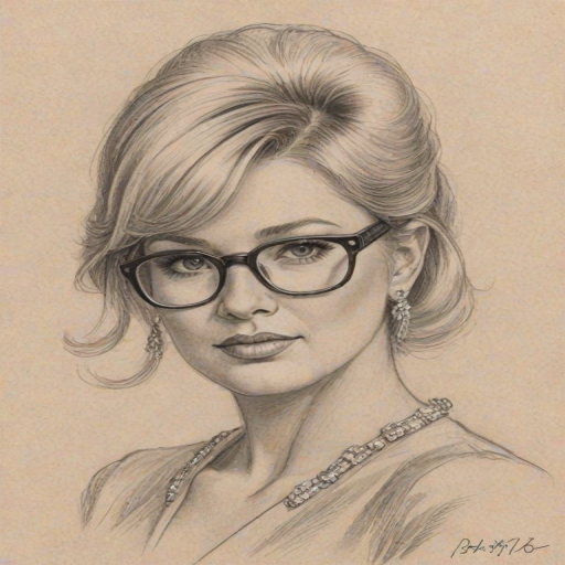 Exquisite Ivana Trump, pencil sketch, portrait of Charming woman 1927s in glasses, hair style beatnik, outline, clear lines, fine lines, 8k