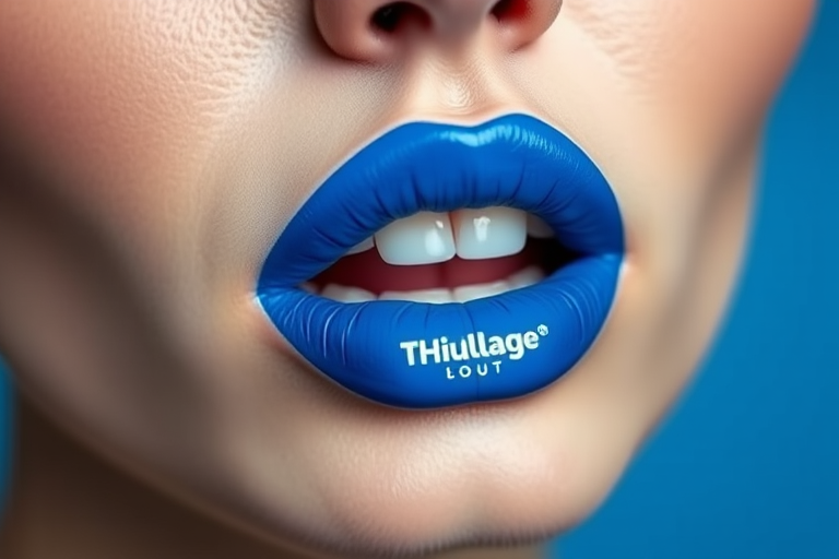 Bold "Electric Blue" liquid lipstick makes a statement with its intense, long-lasting color and precise application, perfect for avant-garde fashion and artistic expression