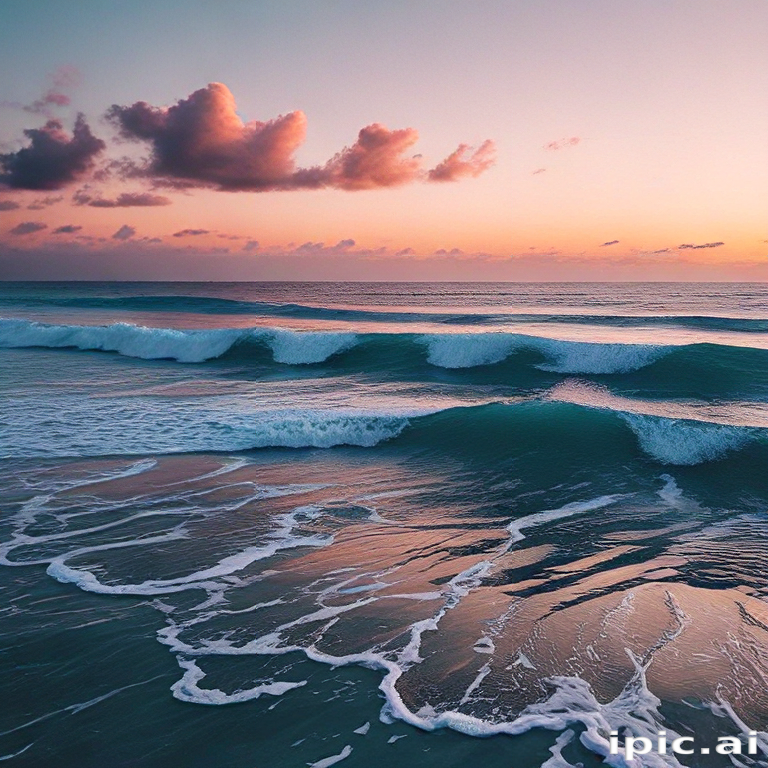 Tranquil Sunset Over Gentle Waves with Soft Clouds in the Sky