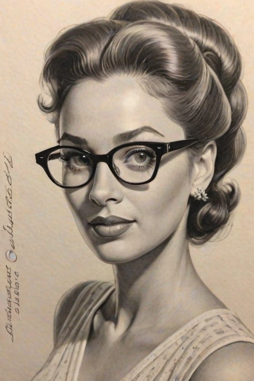 Pleasing Jaleel White, pencil sketch, portrait of Ravishing woman 1956s in glasses, hair style beatnik, outline, clear lines, fine lines, 8k