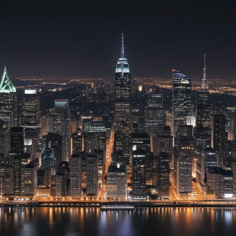 Stunning Night View of a Vibrant City Skyline Illuminated by Lights