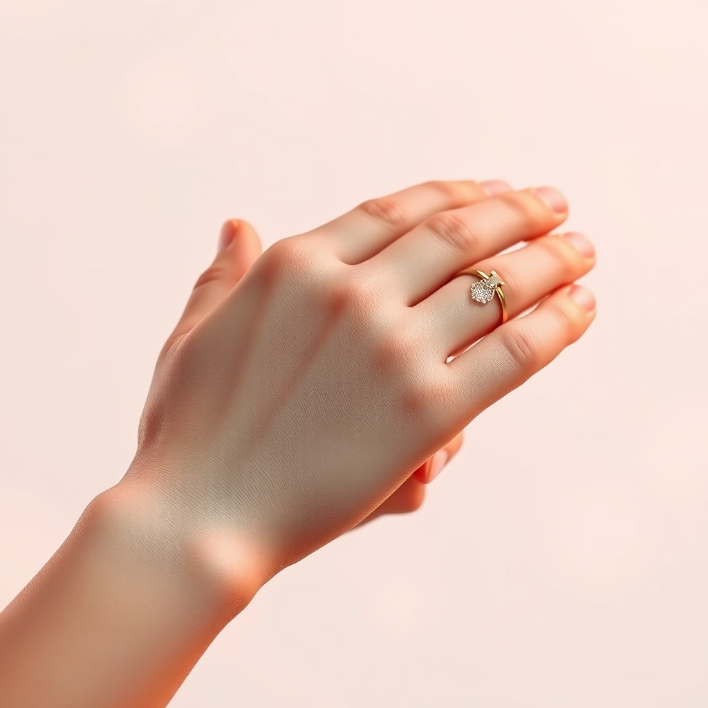 Create a high-resolution digital illustration of two hands gently touching, one hand wearing a sparkly handcuff, with a soft pastel background, shot with a Canon EOS R5 at f/2.8, 50mm lens, with a shallow depth of field and soft lighting to enhance the serene atmosphere.