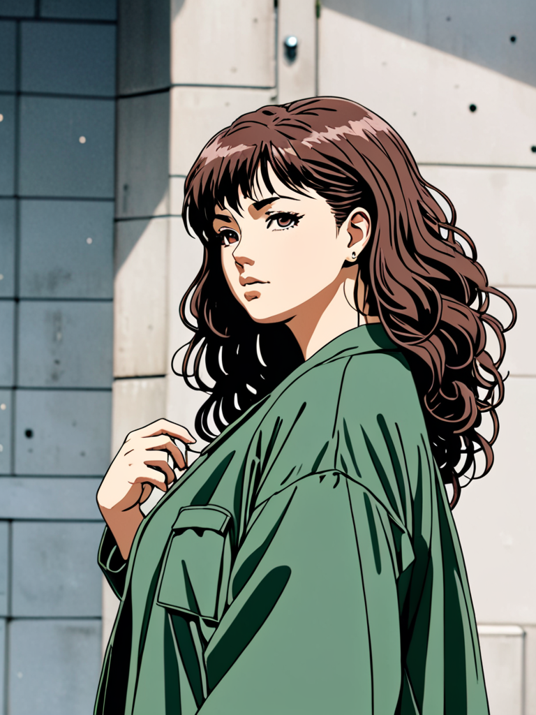 Ai Image Generator - Ai Art Generator - High Quality and 100% Unique Images  - iPic.Ai girl, manga, ghost in a shell, cute, anime, long curly brown  hair, grunge, aesthetic, chubby, cheeky,