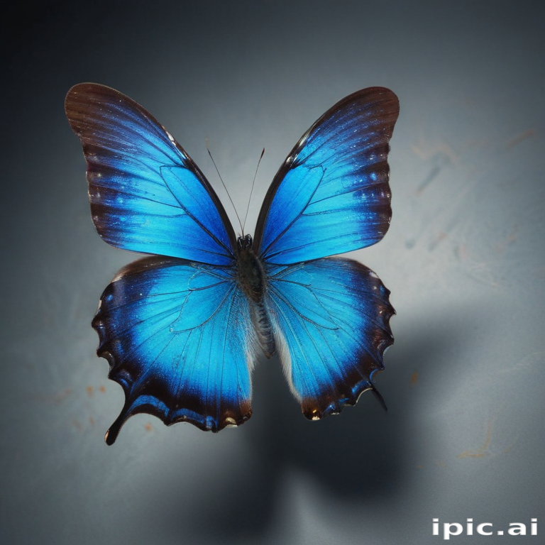 Vibrant Blue Butterfly Spreading Its Wings Against a Dark Background