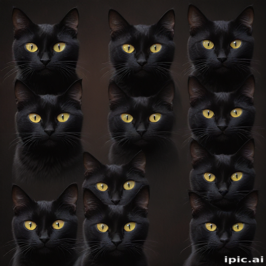 Collage of Mysterious Black Cats with Striking Yellow Eyes on Dark ...