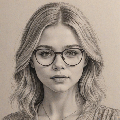 Dazzling Chloe Grace Moretz, pencil sketch, portrait of Splendid woman 1966s in glasses, hair style beatnik, outline, clear lines, fine lines, 8k