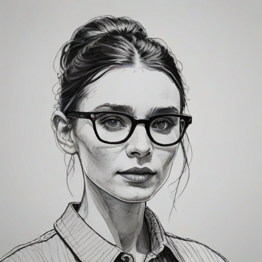 Beautiful Rooney Mara, pencil sketch, portrait of beautiful woman 60s in glasses, hair style beatnik, outline, clear lines, fine lines, 8k