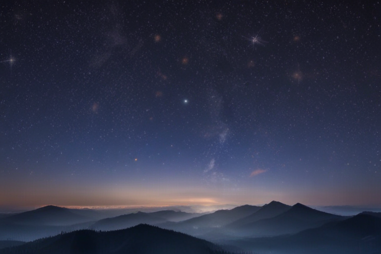 Majestic Night Sky Over Serene Mountain Landscape at Dusk with Stars