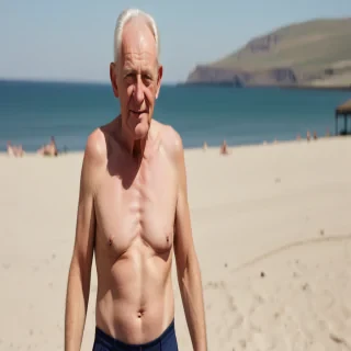 shirtless old man