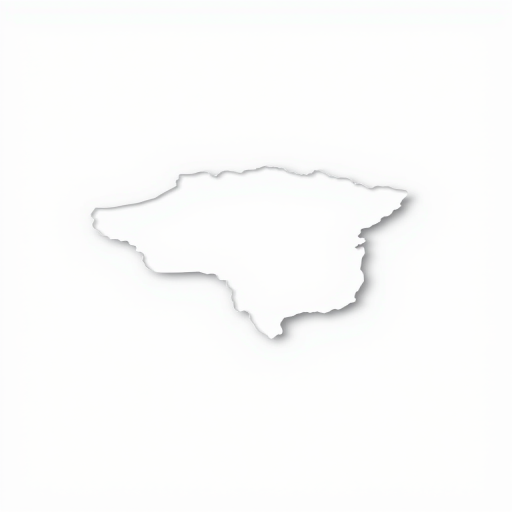 Create a high-resolution 3D rendering of a map outline in a minimalist style with soft shadows, using a DSLR camera with a 50mm lens, aperture at f/2.8, ISO 100, and a shallow depth of field to enhance focus on the map outline against a white background.
