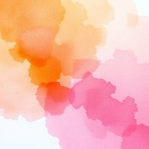 Create a vibrant abstract watercolor painting featuring a gradient of warm colors from orange to pink, focusing on soft textures, captured with a DSLR camera set to f/4, ISO 100, 1/125 sec, wide shot, natural light, shallow depth of field.