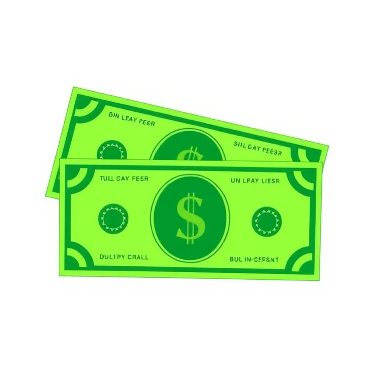 Generate a high-resolution digital illustration of three stylized dollar bills, vibrant green color, flat design style, taken from a slightly elevated angle, 50mm lens, f/8 aperture for sharpness, 1/125 sec shutter speed, ISO 100 for clarity.