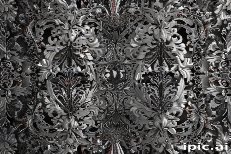 Intricate Black and White Floral Pattern with Elegant Swirls and Details