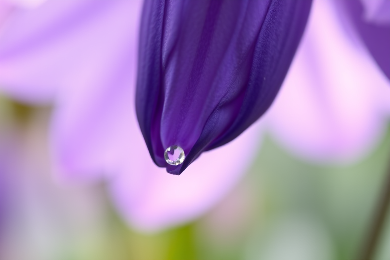 macro shot of a purple flower bud with fine details and soft background, f/2.8 aperture, 100mm lens, ISO 200, low angle view, soft natural light, DSLR camera