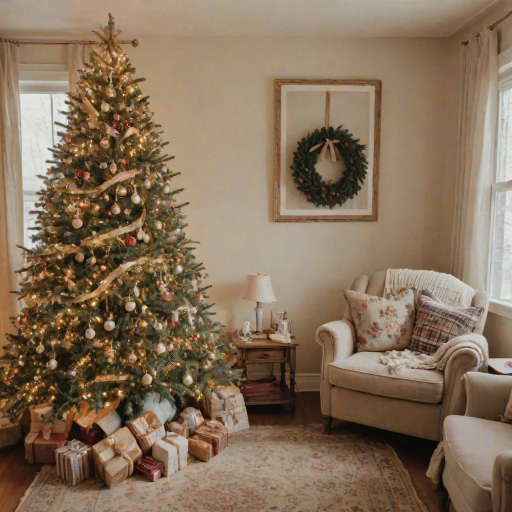 a vintage christmas tree in a cozy room