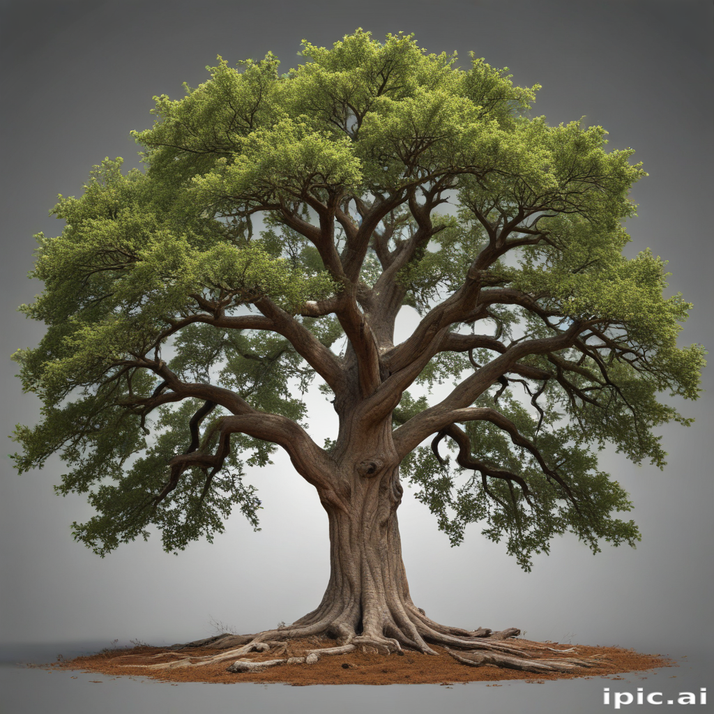 A Majestic Tree Standing Tall with Lush Green Foliage and Strong Roots.