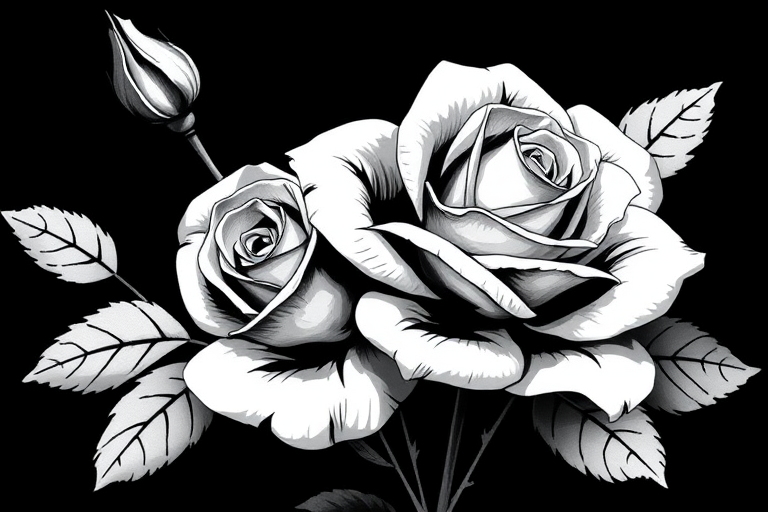 black and white rose clip art