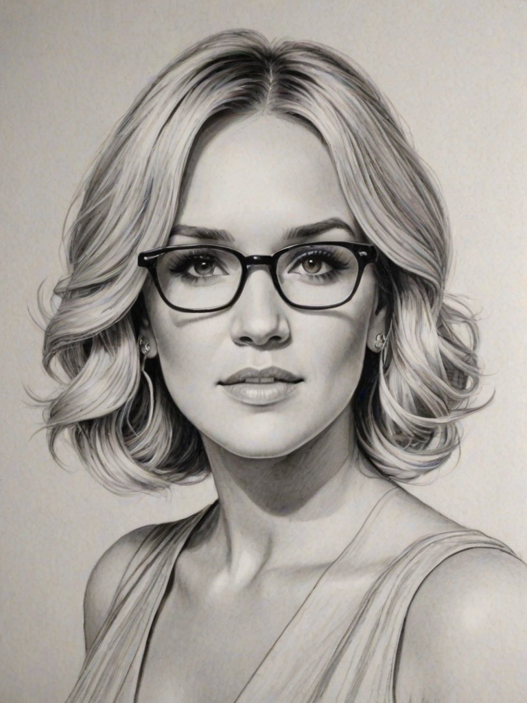 Dazzling Carrie Underwood, pencil sketch, portrait of Captivating woman 1935s in glasses, hair style beatnik, outline, clear lines, fine lines, 8k
