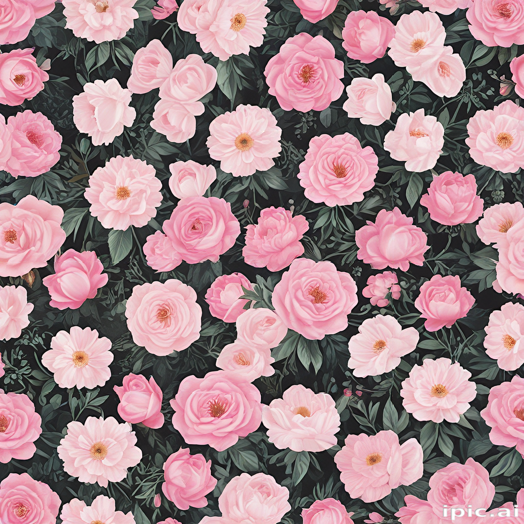 Vibrant Floral Pattern Featuring a Variety of Pink Roses and Blooms