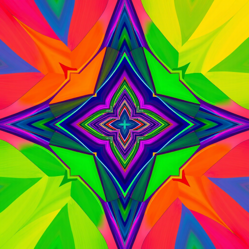 Create a vibrant and intricate geometric design featuring a swirling pattern at the center with a diamond shape, using a digital illustration style, shot with a Canon EOS 5D Mark IV at f/8, ISO 100, 50mm lens, natural lighting, and a clean, minimalistic background for enhanced focus.