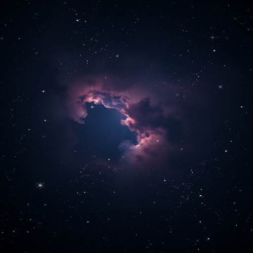 create a cosmic scene featuring a dark nebula with scattered bright stars and a deep space background