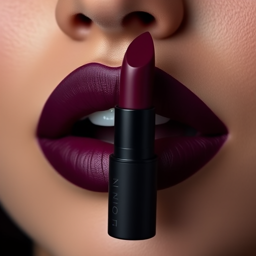 Sultry "Midnight Plum" matte lipstick offering deep, rich pigmentation for a bold statement, enhancing lip fullness while providing a velvety smooth texture that lasts all day