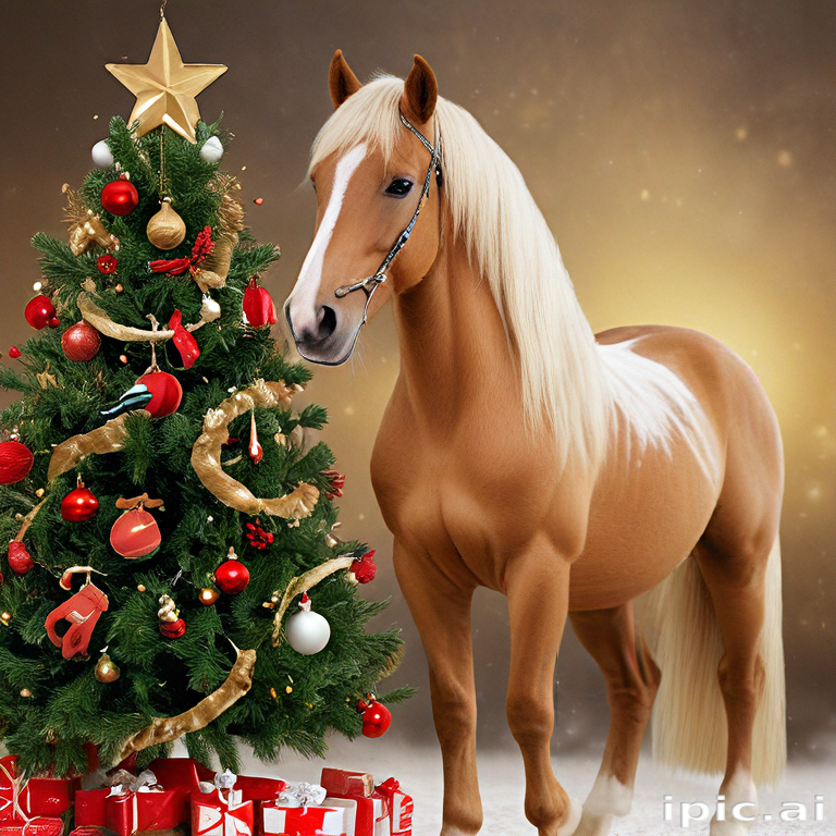 Festive Holiday Scene Featuring a Majestic Horse Beside a Beautiful ...