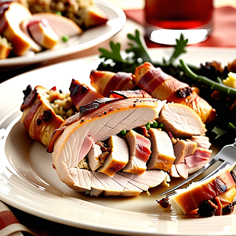 chicken breast with stuffing wrapped in bacon