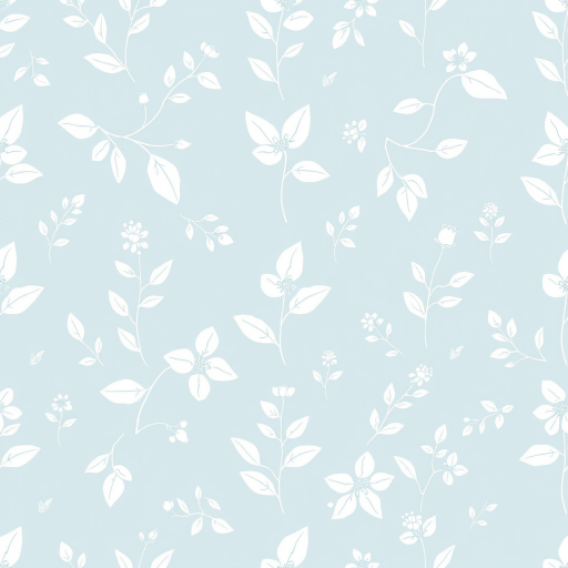 generate a seamless botanical pattern featuring hand-drawn white leaves and flowers on a soft blue background