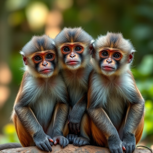 Capture a close-up of three capuchin monkeys sitting closely together in a natural setting, using a Canon EOS 5D Mark IV at f/2.8, ISO 200, 1/200s, with a shallow depth of field for a blurred background, in soft natural lighting.