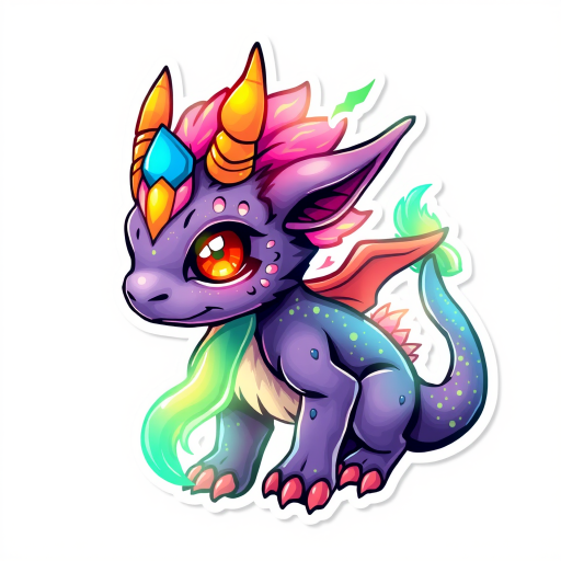 A cute sticker design of a (mythical creature, with energy, textures, and luminous vivid color)