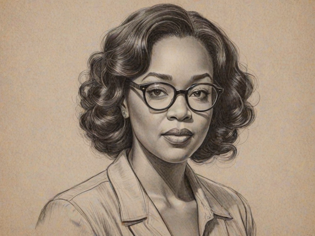 Magnificent Shonda Rhimes, pencil sketch, portrait of Captivating woman 1943s in glasses, hair style beatnik, outline, clear lines, fine lines, 8k