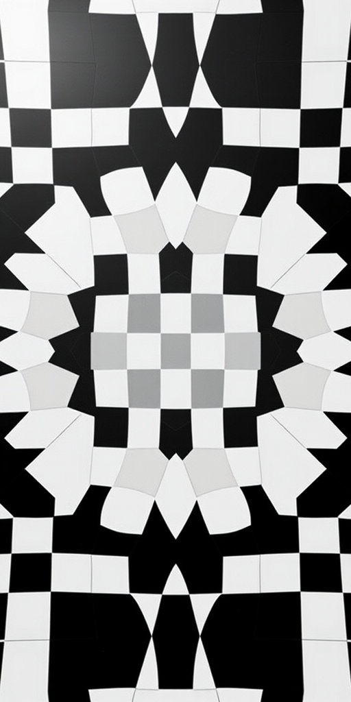 high contrast black and white checkerboard pattern, symmetrical design, 50mm lens, aperture f/8, ISO 100, shot from a top-down view with even lighting, digital camera