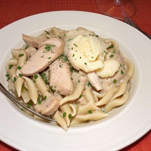 chicken and noodles with mashed potatoes