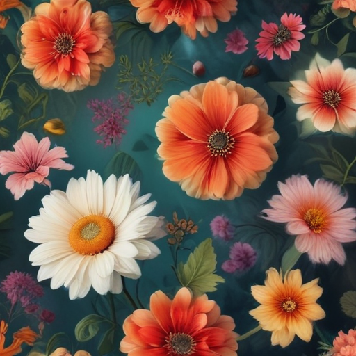 A Vibrant Floral Pattern Featuring Colorful Flowers on a Dark Background.