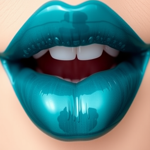 Glossy teal lips named "Ocean Depths" feature a rich, jewel-toned hue with a high-shine finish, perfect for mermaid-themed costumes and underwater photoshoots