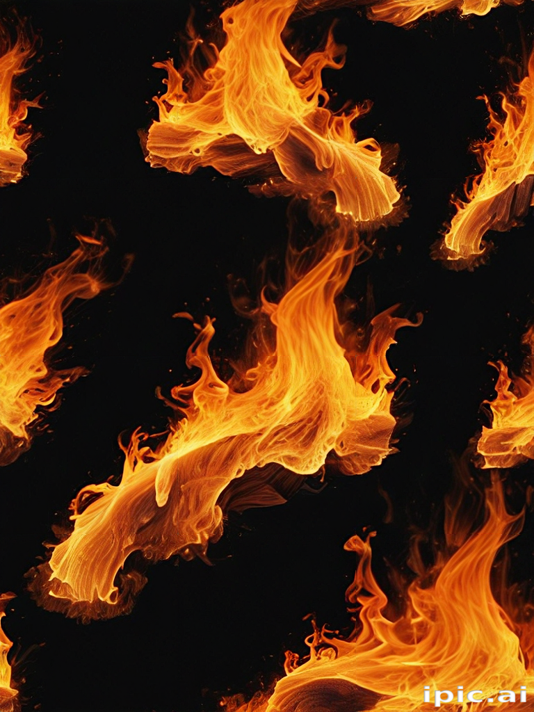 Dynamic Flames Dancing Against a Dark Background in Captivating Patterns
